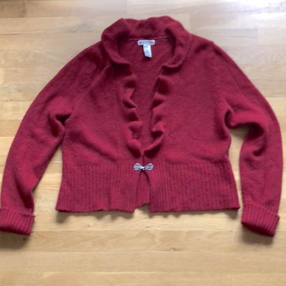 Valerie Bertinelli Red Ruffled Cardigan Angora, Nylon and Wool Vintage XL - Picture 1 of 6